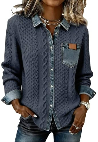 Maglia in Denim Lavorata a Maglia da Donna, Giacca Cardigan a Maniche Lunghe Autunno e Inverno, Moda retrò XL