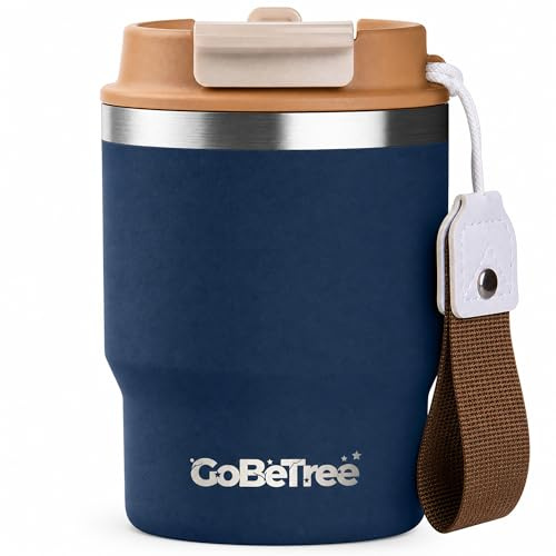GoBeTree Termo Caffè 360 ml (12 oz) Acciaio Inox MIDNIGHT. tumbler e bicchiere con coperchio 3 in 1 antiperdita, cannuccia e tracolla rimovibile per ufficio, auto, viaggio e palestra
