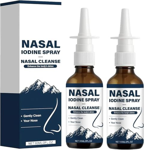 2Pcs Iodine Nasal Spray, Daily Nasal Cleanse & Care Mist with Iodine & Fulvic Acid, Fine Mist Non-Medicated Nasal Spray for Dry Air,150+ Uses per Bottle