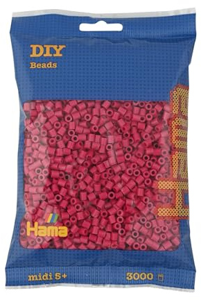 Hama Perlas 201-29 bolsas de perlas para planchar con aprox. 3000 cuentas medianas para manualidades con diámetro de 5 mm en color rojo violeta, diversión creativa para grandes y pequeños