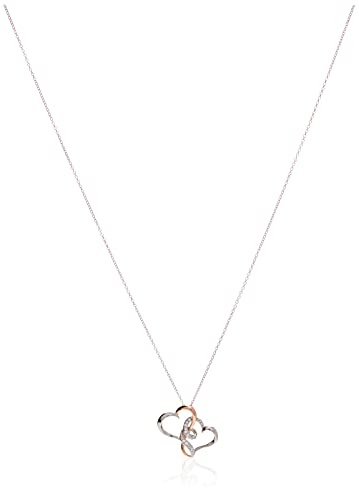 Amazon Essentials Sterling Silver Two Tone Double Heart Pendant Necklace Made with Crystal, 18