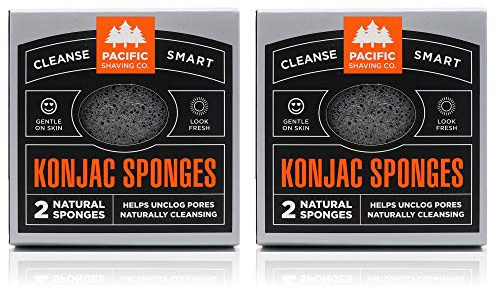 Pacific Shaving Company Konjac Sponge - 2pk | Natural & Compostable, Gentle and Effective Exfoliation, Helps Leave Skin Brighter, Softer, Smoother (Pack of 2)