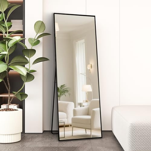 Beauty4U Full Length Mirror 140x40cm Free Standing, Hanging or Leaning, Large Floor Mirror with Black Aluminum Alloy Frame for Living Room or Bedroom