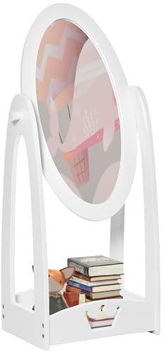 HOMCOM Free Standing Full Length Mirror, Child's Dressing Mirror with storage shelf, Children's White Bedroom Furniture 360° Rotation MDF, For 3-8 Years Old, 40L x 30W x 104H cm
