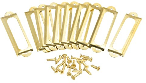sourcing map Metal Label Holders, 60x17mm 10pcs File Name Card Tag Label Holder Frame for Office Library Drawer Cabinet Shelves, Gold Tone