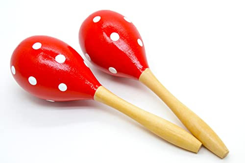Erwachsene Maracas. 1 Paar, rot aus Holz, Spanische Maracás Rot Farbe der Punkte, traditionelle spanische Farben, Rumba Schütteln Handklopfen Musikinstrument Maraca