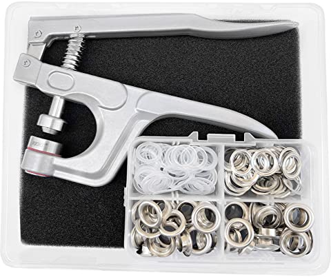 10mm Ösenzange Ösen Set mit Werkzeug Silber Grommet Werbung Ösen Set mit Tüllen Einstellwerkzeug für Stoffe, Segeltücher, Planen, Markisen, Zelte, Banner und Außenwerbung