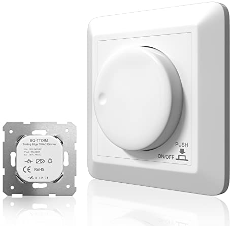 Luxvista LED Dimmer Schalter Unterputz AC200-240V für 5-300W Dimmbare LED Lampen/Glühbirnen/Halogen, LED Dimmschalter Drehdimmer an/aus Drücken mit Memory Funktion