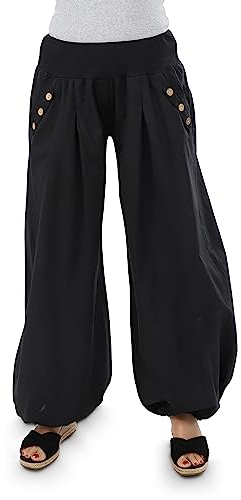 Malito - Damen Pumphose - leichte Stoffhose für Strand & Alltag - lockere Freizeithose für den Sommer - lässige Aladinhose Sommerhose 23245H (34-40 |schwarz)
