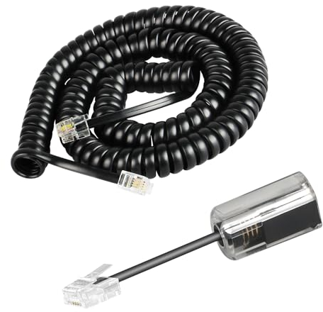 Awishwell Phone Cord Detangler for Desk Phones, 1 Pack Phone Cord for Landline 8 Ft Uncoiled (1.4 Ft Coiled) and 1 Pack 360 Degree Rotating Telephone Wire Detangler Tangle Free, Black