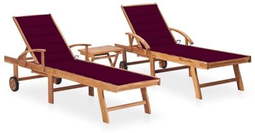 Rantry Sun Loungers 2 Pieces with Table and Solid Teak Cushion, Decor for Furniture Sunbeds, Sofa Bed Furniture, Garden Loungers, Pool Lounger, Garden Sun Lounger