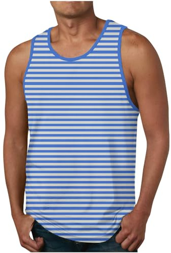 Tallas Grandes Camiseta Tirantes Hombre,Chaleco Hombre con Cuello en Redondo Camiseta Hombre de Sin Manga con Estampado de Rayas Casual Multicolor T-Shirt Fresca Verano Playa Camisetas
