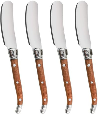 VANRA Set de couteaux à beurre 4 pièces en acier inoxydable avec manche en bois de rose pour Sandwich Confiture Pain Crème Canape Appetizer Couteaux Spatule 6.2-inch