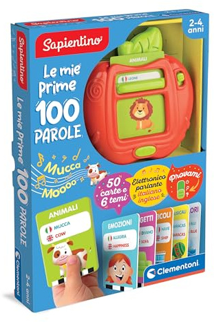 Clementoni Sapientino - Le Mie Prime 100 Parole, Gioco Educativo Elettronico Bambini 2-4 Anni, 50 Carte e 6 Temi, Flashcards in Italiano e Inglese per Imparare Nuovi Vocaboli, Lingua Italiana, 16818