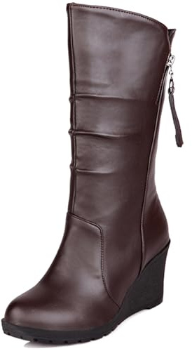 Asterisco Mujer Tacón de Cuña Botas de Media Pantorrilla con Plataforma Tacón Alto Botas Punta Rojoonda Sin Cordones Botas de Nieve Slouch, Y97471Kp Marrón/Hm Talla 38 EU/39Cn