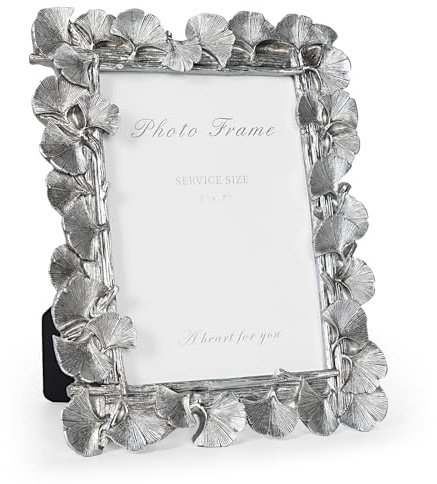 Cuspin Silver 5x7 Picture Frame, Vintage Silver Ornate Leaf Textured Hand-Crafted Resin Frames with Glass Front, Antique Photo Frame for Tabletop Display, Retro Design Home Decor