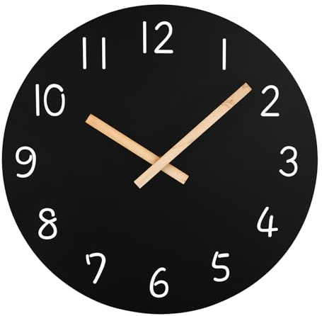 Plumeet Reloj de Pared Extra Grande, 40.6cm Relojes de Pared de Madera sin Marco con Movimiento de Cuarzo Silencioso, Relojes Rústicos de Aldea Decorativos para Sala, Negro