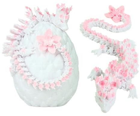 Drago Articolato Fiori di Ciliegio & Uovo Stampato in 3D - Decorazione Universo Fantastico Sakura Fidget Toy Giocattolo Idea Regalo Unica Decorazione Interna per Casa Salone Bambini Loto Figura Kawaii