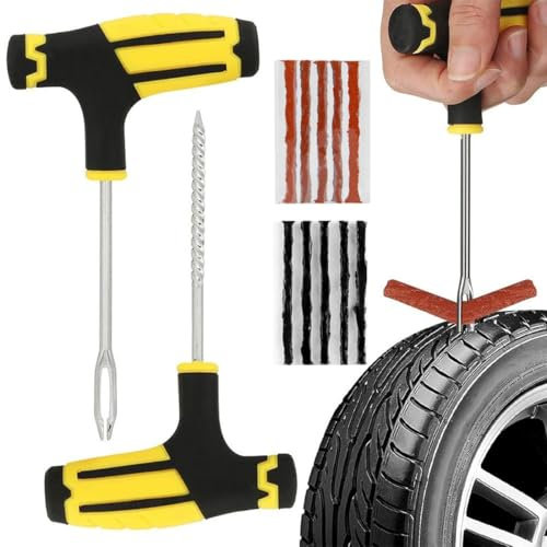 12 Stück Reifenreparatur Set Reifenflickzeug Tubeless Kit Autoreifen Reparaturset Flickzeug Reifendichtmittel Mit 10Pcs Vulkanisierende Streifen 2Pcs T-Schlüssel Für Auto Motorrad Fahrrad