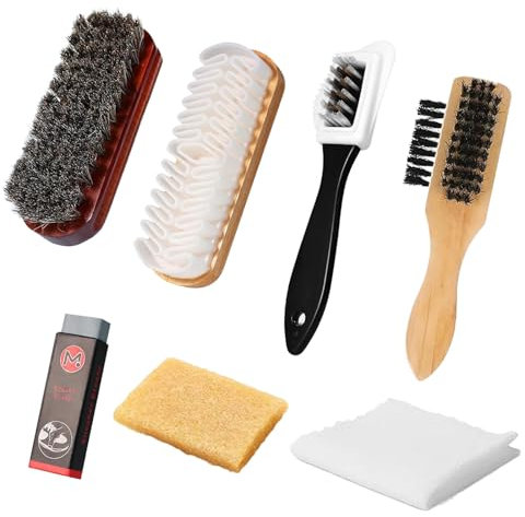 CAAGGMM Brosse Daim Ensemble de 7 Pièces, Brosse Daim Chaussures, Kit Nettoyage Chaussure Daim avec Gomme de Nettoyage, Brosse à Crinière de Cheval, pour Enlever la Saleté et Maintenance