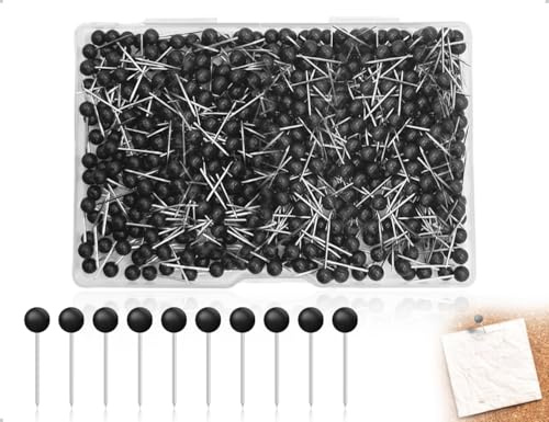 AOYEGIC Paquete de 500 chinchetas para mapas con Cabeza Redonda, de Metal y plástico, Multiusos para marcar, tablones de anuncios, mapas y tableros de Corcho (Negras)