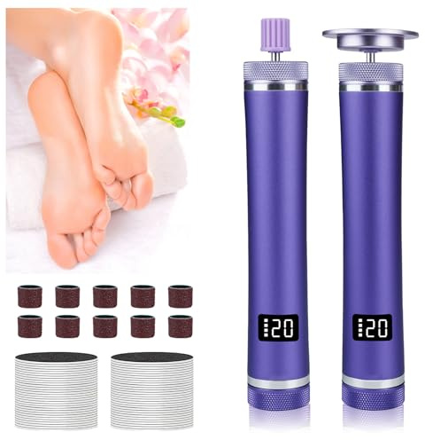 Rimozione calli elettrico 2 in 1, levigatrice per unghie, ricaricabile, velocità regolabile 12 livelli, adatto per talloni screpolati, calli e calli (viola)