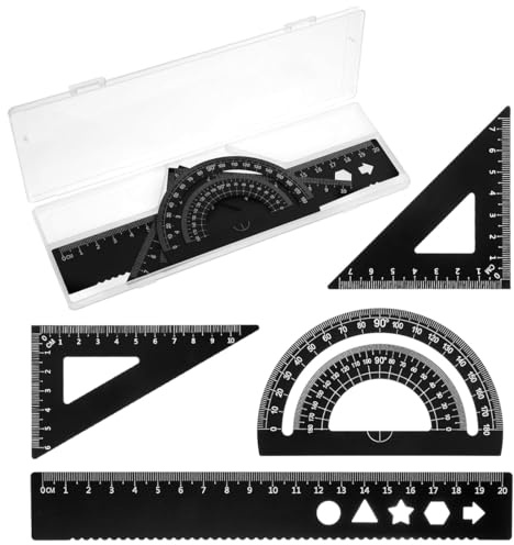 JEYORZY Ensemble de Règles d'Échelle pour Architectes en Métal - 4 Pièces de Dessin Technique, Outils de Géométrie pour Mathématiques, Rapporteur et Triangles, Outil de géométrie mathématique, noir