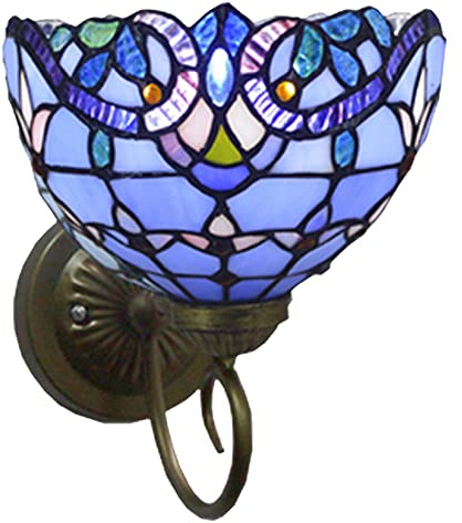 Tiffany Vägglampa, set med två, Vägglampa, 20 cm Handgjord Barock Glasmålningar Huva LED Vägglampor för Sovrum Vardagsrum Hall Kök, Blå, 1 st