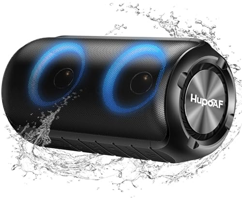 Hupoaf Bluetooth Lautsprecher mit Licht, 2026 Musikbox Tragbarer Bluetooth Box mit 52mm Durchmesser Dual Lautsprecher, Tiefer Bass, IPX7 Wasserdicht Outdoor Speaker für Reisen/Party/Strand【Neues 】