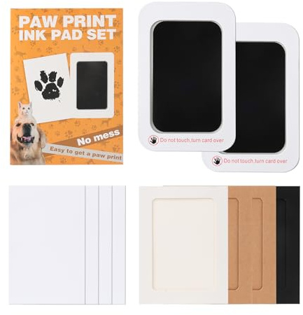 KUEEA Kit di impronte di mano e piede per cani e gatti con 4 carte da stampa, 2 scatole per impronte 4 cornici di carta, kit di timbri senza inchiostro per neonati