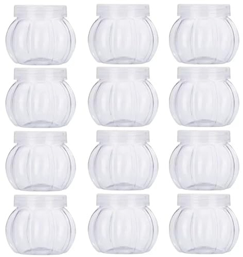 LCKKJHG Marmeladburkar 12 genomskinliga plastburkar 150 ml med lock för godis, kex, flingor, te, kryddor, förvaringsbehållare för köksprodukter