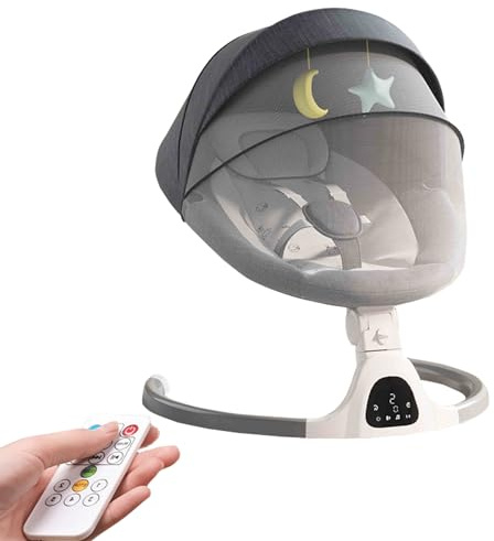 YAZOCO Sdraietta Neonati Culla Dondolo con 5 Velocità, Bluetooth, Sdraietta Neonati Elettrica, Schienale Regolabile 3 Posizioni, Moschiera, per 0-18 Mesi (Grey)