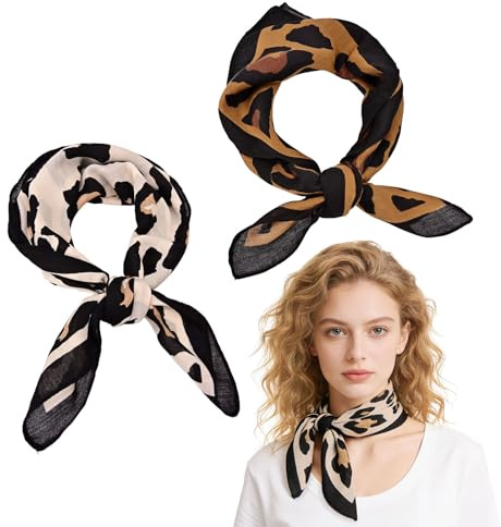 ZUIMEIHQH 2 Pack Square Scarf, Headscarf for Women, Leopard Print Headscarf Multipurpose Neck and Hair Bandana for Beach Travel Vacation Sports (leopard print)