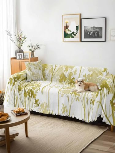 Watercolor Forest Green Sofa Cover Blanket Couch Covers for Armchair Cushion,Couch Sofa Silpcover with Tassel,Abstract Art Modern Trees Living Room Bedroom Throw Towel Blanket Covers XX-L 71x150