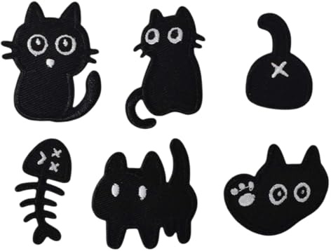6 Pezzi Patch Gatto nero carino si aggrappa, Pratico Toppe Termoadesive, Patch Gatto curioso carino toppa ricamata termoadesiva, Applicazione da stirare o cucire, per Accessori Fai da Te, Giacche