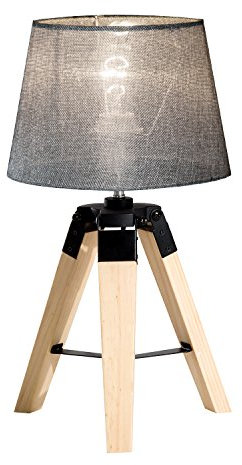 HOMCOM Wooden Tripod Table Lamp for Side, Desk or End Table with E27 Bulb Base（Grey Shade）