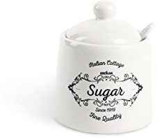 Excelsa Fine Quality Sucrier avec cuillère, céramique, Blanc Ivoire, capacité : 150 ML