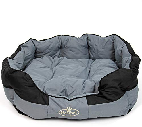 Easipet Waterproof Dog Bed, Large 75x60x25cm, Black/Grey with Reversible Cushion