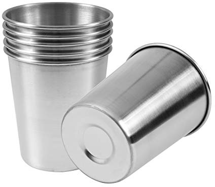 EVERMARKET 6-Piece 230 ml Stainless Steel Drinking Cups Shatterproof Pint Drinking Cups Made of Metal for Kids and Adults