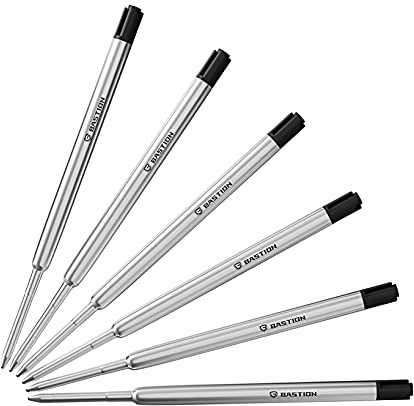 BASTION Ricarica Penna a Sfera Nera (6X) | Sostituzione per tutte le penne Bolt Action | Cartuccia di ricariche di inchiostro per penna standard (nero 6 pezzi)