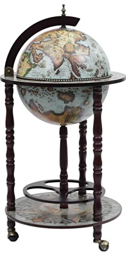 vidaXL Mueble Bar de Bola del Mundo Botellas Botellero Minibar Almacén de Licor de Globo Terráqueo Armario de Bebidas Azul Madera de Eucalipto