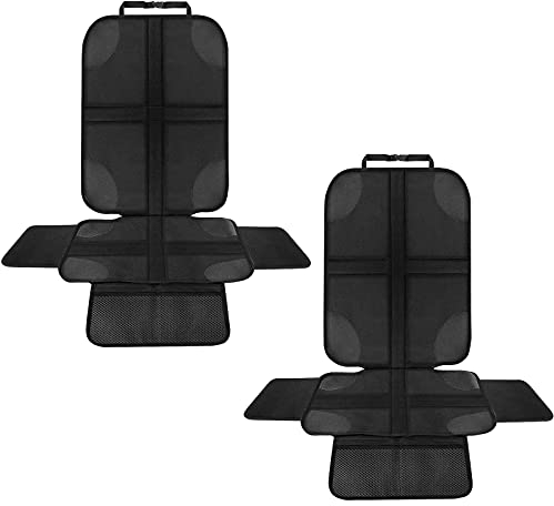 HONZUEN 2 Pack Baby Car Seat Protector, Non-Slip Black Child Car Seat Cover, Universal Thick Child Seat Protector with Mesh Pockets Compatible with ISOFIX