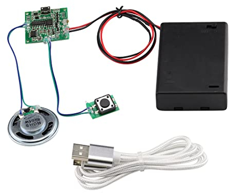 Heevhas Chip sonido MP3 Módulo música grabable programable 8 MB USB descargable recargable + caja de batería AA + cable micro USB + altavoz de 36 mm 0,5-1 W para DIY tarjeta de felicitación