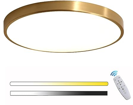 LED Deckenleuchte Gold Dimmbar Deckenlampe mit Fernbedienung Rund Flach Deckenlampe Gold Schlafzimmer Modern Innen für Flur Wohnzimmer Küchen Balkon Badezimmer Ankleidezimmer Beleuchtung Ø30cm+18W