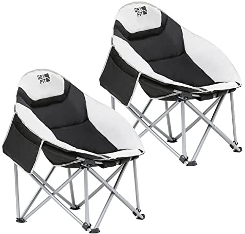 Get Fit Moon Camping Chair - Portable Outdoor Premium Folding Chair for Adults With Magazine Pocket, Cup Holder & Carry Bag - Heavy Duty Foldable Chair - Weight Capacity of 130kg