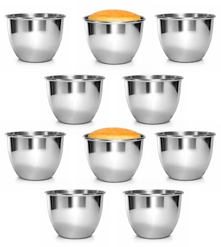 Chabrias Ltd 10 Pack Pudding Moulds, Mini Pudding Basins, Aluminium Baking Cups Nonstick Muffin Tin Dariole Moulds Egg Tart Mould Cups Cupcake Basins for Kitchen DIY Cooking (0.15L)
