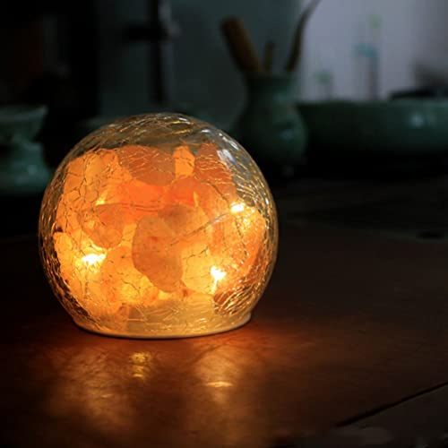 OSALADI Lámpara Alimentada Por Batería De Sal Rosa Himalaya Con Bola De Cristal Craquelado Luz Nocturna De Sal De Para Decoración De Dormitorio Regalos