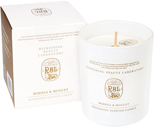 RBL by Rebul Candela Aromática en Vidrio - Mimosa & Muguet - Vela en Caja de Regalo 210 g - Fragancia Delicada para un Ambiente Fino - Arde Hasta 35 h - Candela de Lujo para Atmósfera