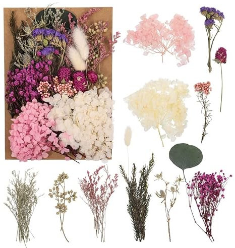 Opopark Natural Dried Flowers Set, Real Pressed Flowers for Scrapbooking, DIY Candles, Resin Jewelry Making, Crafts Home Decoration