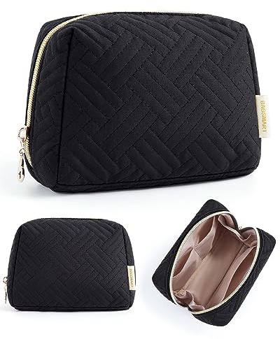BAGSMART Small Makeup Bag, Travel Cosmetic Bag Make Up Pouch Small Travel Zipper Pouch,Water-resistant Toiletry Bag,Makeup Organizer Bag for Women, Black